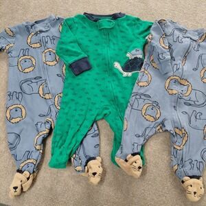 Lot of 3 Carter's Baby Boy 3 Months Cotton Sleepers Pajamas One Piece Zip Twin